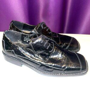 Roberto Chillini Mens Size 9.5 Black Ultra Faux Crocodile/Gator Embossed Oxfords